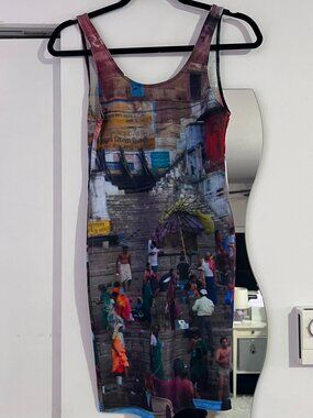 Burning Artists Collective Printed Nylon Spandex Bodycon Festival Dress